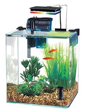 Penn-plax 030172102189 Waterworld Vertex Desktop Nano Aquarium Kit With Multicolor Led Light Inch For Shri