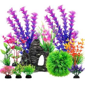 Pietypet 1164-yu Aquarium Decorations Fish Tank Artificial Plastic Plants 12pcs Deco
