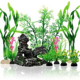 Pietypet 991-yus Fish Tank Accessories Aquarium Decorations Plants 9pcs Green Decor