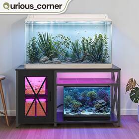 Qurious Corner 197839705319 75 Gallons Fish Tank Stand Aquarium Storage Cabinet Terrarium Table With Led Light