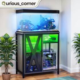 Qurious Corner Beyshew4jf 20-29 Gal Aquarium Stand Terrarium Fish Tank Storage Cabinet With Charging Station