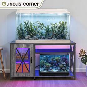 Qurious Corner Beyshhx6fx 55-75 Gallons Large Fish Tank Stand Aquarium Cabinet Terrarium Table Rgb Lights