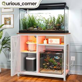 Qurious-corner Beyshng7au 50-75 Gallon Fish Tank Led Cabinet Aquarium Stand With Shelves Electrical Outlets