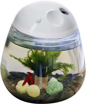 Saim 691200343082 Plastic Small Fish Tank With Lid Desktop Round Bowl And Led Lighting
