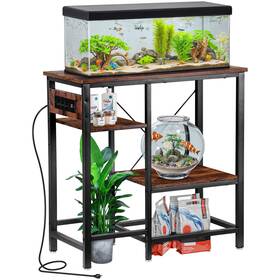 Segawe H01-8571a-gg2008 20-29-37 Gallon Fish Tank Stand 3-tier Metal Aquarium With Power Outlet
