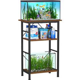 Snughome Ygj008 Aquarium Stand For 5-10 Gallon Tanks 3-tier Storage Metal Frame Rustic Brown