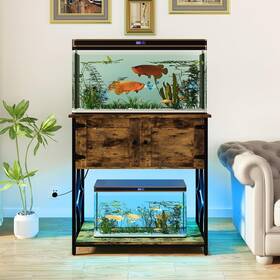 Ssvas1-3rb 313052558505 20-29 Gallon Fish Tank Stand With Power Outlets And Led Light Cabinet For Aquariu