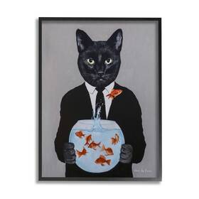 Stupell Industries 196216558289 Black Cat Fashion Suit Goldfish Jumping Fishbowl Painting Design By Coco De