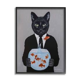 Stupell Industries 196216558296 Black Cat Fashion Suit Goldfish Jumping Fishbowl Painting Design By Coco De