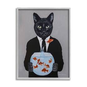 Stupell Industries 196216558302 Black Cat Fashion Suit Goldfish Jumping Fishbowl Painting Design By Coco De