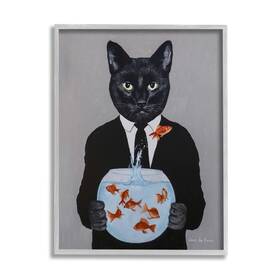 Stupell Industries 196216558326 Black Cat Fashion Suit Goldfish Jumping Fishbowl Painting Design By Coco De