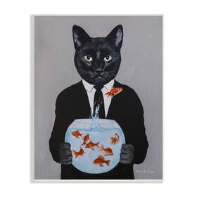 Stupell Industries 196216558333 Black Cat Fashion Suit Goldfish Jumping Fishbowl Painting Design By Coco De