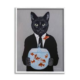 Stupell Industries 196216558357 Black Cat Fashion Suit Goldfish Jumping Fishbowl Painting Design By Coco De