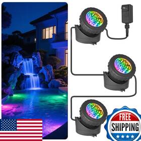 T-sun B0dxjvck43 T-sun 3-head Submersible Rgb Led Pond Lights - Color Changing Garden/aquarium
