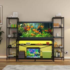 Taus 197839337824 Led 55-75 Gallon Metal Aquarium Stand With Power Outlet Display For Fish Tank