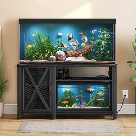 Taus 199449007838 55-75 Gallon Aquarium Stand With Power Outlets For Fish Tank Accessories Storage