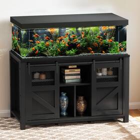 Taus 199449288114 120 Gal Fish Tank Stand With Storage 1100 Lbs Capacity Power Outlets Black