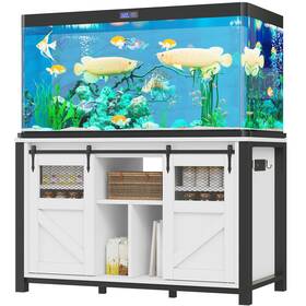 Taus 199449621188 120 Gal Fish Tank Stand With Storage Power Outlets Barn Door White