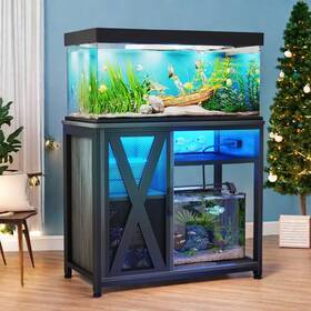 Beysh3w42z Taus 40-50 Gallon Aquarium Stand 3-tier Storage Cabinet With Led Light Gray