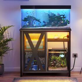 Beyshdw9o3 Taus Gray 20-29 Gallon Aquarium Stand Fish Tank With Power Strip And Led Light
