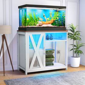 Taus Beyshpfg8k 40-50 Gallon Fish Tank Stand With Led Light Power Outlets 3-tier Storage Cabinet