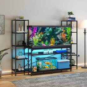 Taus Beyshxv7jh 55-75 Gallon Aquarium Stand Fish Tank Display With Power Outlets And Led Light