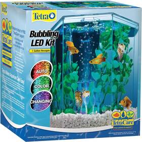 Tetra 705353946684 Bubbling Led Aquarium Kit 1 Gallon Hexagon Shape With Color-changing Lig