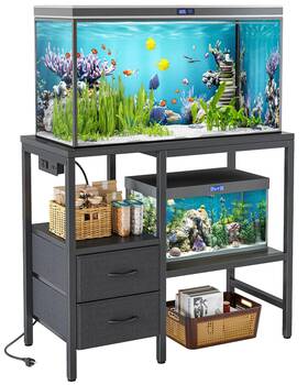 Tiqlab A10028031b 20-29 Gallon Multi - Tier Aquarium Stand With Storage Drawers And Shelf Sturdy