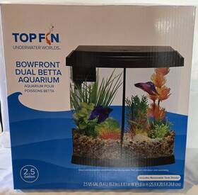 Top Fin 196481037892 Bowfront Dual Betta Aquarium - 2.5 Gallon Extras Included Nib
