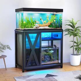 Un Brand Dvdexqss16 Fish Tank Stand Metal Aquarium With Power Outlets And Led Light Cabinet