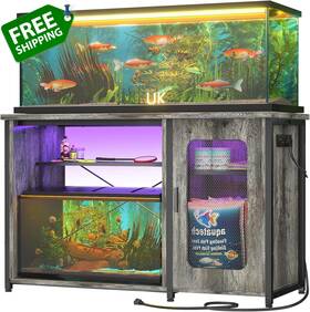 Unikito 744759183972 55-75 Gallon Aquarium Stand With Power Outlets And Led Light Reversible F