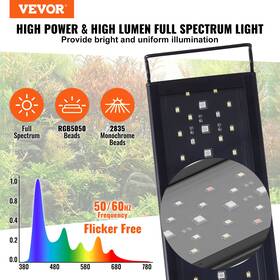 Vevor 197988392354 42w Full Spectrum Aquarium Light With Lcd Timer Adjustable Brightness 48-54in Tank