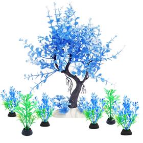 Vtapliea Vp-blt-01 Aquarium Fish Tank Decorations Blue Plastic Tree With 6 Pack Small Artificia