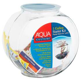 Wal-mart Stores Inc. 445030821868 Betta Fish Bowl Kit Glass Aquarium Colorful Gravel Plastic Plant 1-gallon