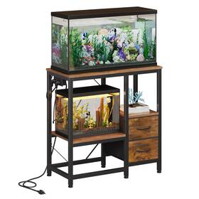 Welfuturer Ex0092 20-29 Gallon Fish Tank Stand With Power Outlet Vintage Metal Aquarium W