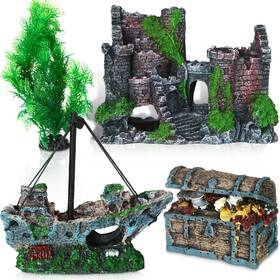 Wenqik B0cn8j52wd Aquarium Decorations Large Resin Sunken Shipwreck Castle Chest Seahorse