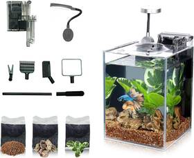 Wonderfactory 445015241278 Betta Small Aquarium Kit 1.2 Gallon Glass Fish Tank With Self Cleaning Filter L
