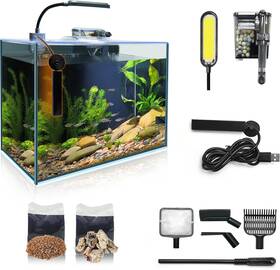 Wonderfactory 726084618978 Betta Tank 3 Gallon Glass Aquarium Kit Heater Light Self Clean Filter Set