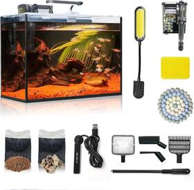 Wonderfactory 860014054044 2.6 Gallon Glass Aquarium Starter Kit Self-cleaning Filter Heater Lighttt