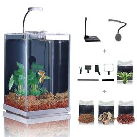 Wonderfactory 860014509902 2.7 Gallon Nano Desktop Betta Fish Tank Kit Hidden Filter Led Light Easy