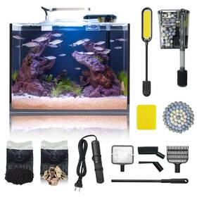 Wonderfactory B0f37vgmp1 5-6 Gal Glass Aquarium Starter Kit With Heater Filter Led Light Decor And Tools