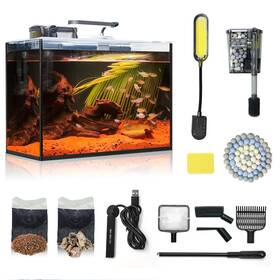 Wonderfactory B0ff47hgtb Small 2.6 Gal Glass Aquarium Fish Tank Starter Kit With Heater Filter Led Light