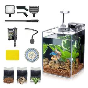 Wonderfactory V1-cj-003 Desktop Betta Small Aquarium Glass Fish Tank 1.25 Gallons Complete Set Self