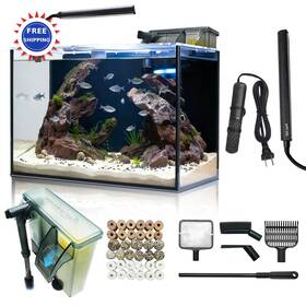 Wonderfactory Vs10-002 10 Gallon Aquarium Set Glass Fish Tank With Heater Self Cleaning System Filter