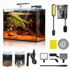 Wonderfactory Vs3-002 3 Gallon Small Fish Tank Glass Aquarium Set Starter Kit With Heater Self Cle