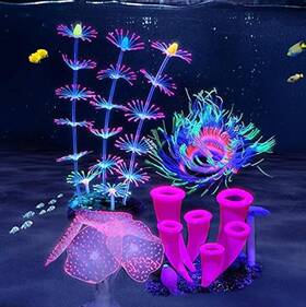 Ztohpyo 723258516054 4 Pieces Aquarium Fish Tank Decorations With Glowing Effect Pink Green