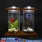 Dual Glass Desktop Fish Tank Home Office Betta Aquarium Set Led Light Ornaments.. Fixed Price $52.20.