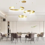 Modern Gold Led Chandelier 3-RING Dimmable Ceiling Light W/ Remote Adjust. Fixed Price $185.40.