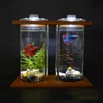 Glass Betta Fish Tank Bamboo Base Mini Aquarium For Desktop. Fixed Price $32.19.