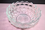 Vintage Elegant Glass Fostoria American 7 1/4" Across 3" Deep Bowl Cube Edge. Fixed Price $15.00.